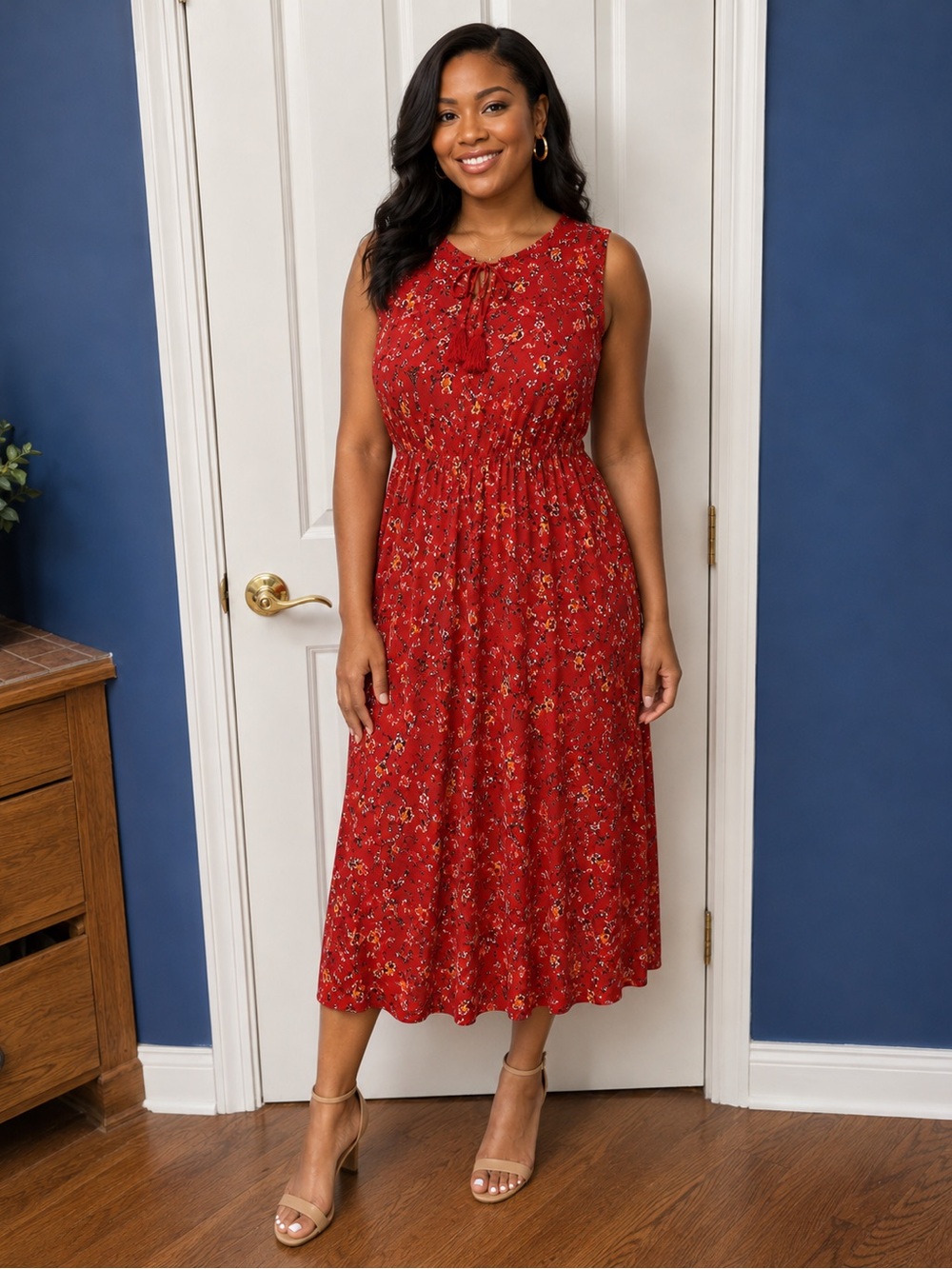 BeachLunchLounge Women's Tie-Neck Printed Maxi Dress XL
